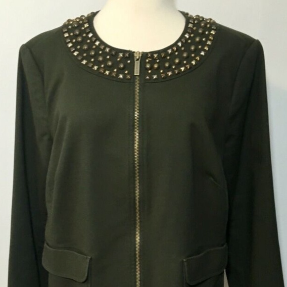 MICHAEL KORS Studded Moto Jacket Blazer Green S - Picture 6 of 10
